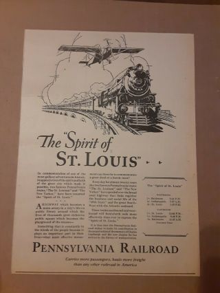 1927 Pennsylvania Railroad Newspaper Ad Spirit Of St Louis Train