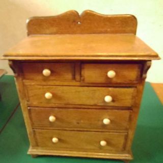 Antique Or Vintage Miniature Scumbled Chest Of Drawers 2 Over 3