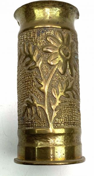 Antique French World War I Trench Art Brass Flower Vase Military Shell Casing