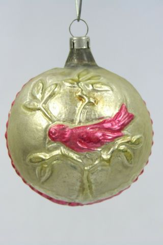 Vtg Antique Mercury Glass Bird Embossed On Bumpy Ball Christmas Ornament Germany