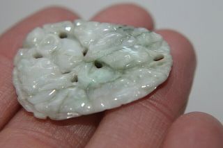 Vintage Chinese Finely Carved Flowers White Light Green Jade Pendant Ct