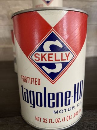 Full Nos Vintage Skelly Tagolene Hd One Quart Motor Oil Can Gas Station Sign
