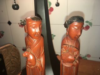 Vintage ORIENTAL CHINESE FIGURINES WOMAN and MAN HAND CARVED RESIN 3