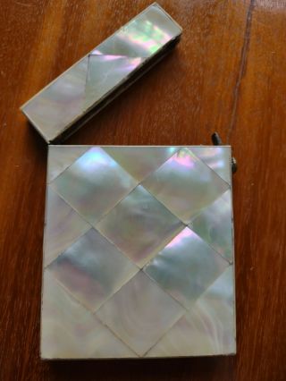 Antique Mother Of Pearl Hinged Card Calling Business Visiting Case