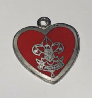 Vintage Sterling Silver Red Enamel Boy Scouts Be Prepared Heart Charm