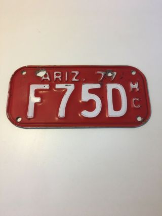 Vintage Arizona Red Motorcycle License Plate,  77,  F75d