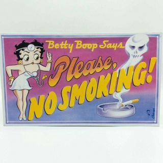Vintage 1991 Betty Boop No Smoking Metal Sign Nurse Cartoon Iconic Character Wow