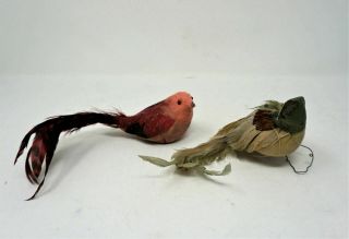 Vintage set of 2 feathered Birds Christmas Ornaments Decor 3