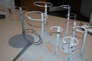8 Vintage Kaiser White Metal Doll Stands Assorted Sizes Makes Assorted