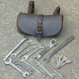 Vintage Bicycle Tool Kit Leather Case Tools Spanner Set Old Motorcycle Antique
