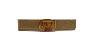 Vintage Pet Dairy Tie Clip 1/20 12k Gold Filled Gf Ruby 2 Rubies Service Gift