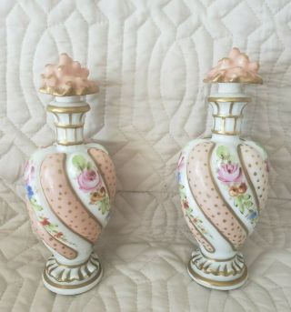 Vintage Antique French Pair Sevres Porcelain Perfume Scent Bottles Hand Painted