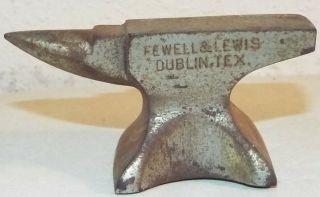 Antique Vintage Salesman Sample Cast Iron Anvil Marked Fewell & Lewis Dublin Tex