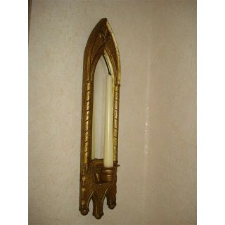 Vintage Retro Wall Mirror Carved Wooden Frame Candlestick Metal Candle Holder