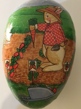 Vintage Paper Mache Egg Bunny Candy Container Decor Made In West Germany Easter