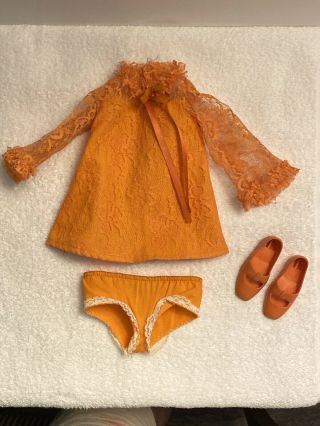 Vintage Ideal Crissy Doll Orange Dress With Panties And Shoes