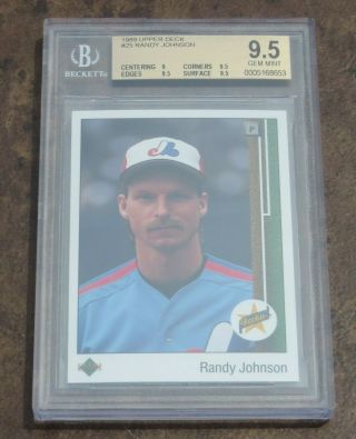 1989 Upper Deck Randy Johnson 25 Bgs 9.  5 Gem Rookie Baseball Card