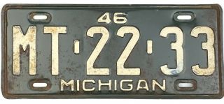 99 Cent 1946 Michigan License Plate Mt - 22 - 33