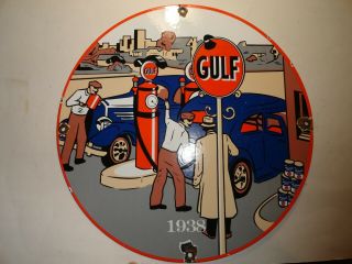 Vintage Gulf Oil Gasoline Porcelain Advertising Sign