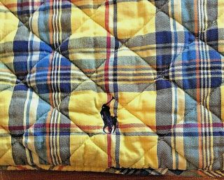 Ralph Lauren Quilted Pad Cover Pony Logo Yellow Navy Plaid Vintage 25 X 30 "