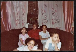 Vintage Photograph Mom W/ Cute African American Children Sitting On Couch