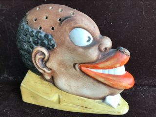 Antique German Bisque Toothpick Holder Comical Black Man Pc Nr