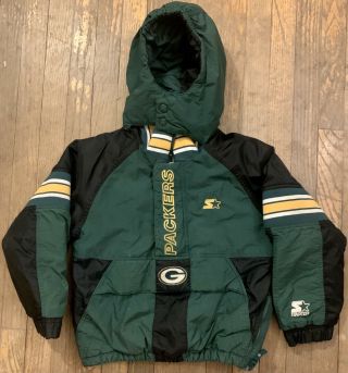 Vintage 90s Starter Pro Line Nfl Green Bay Packers Puffer Jacket Youth Sz Small