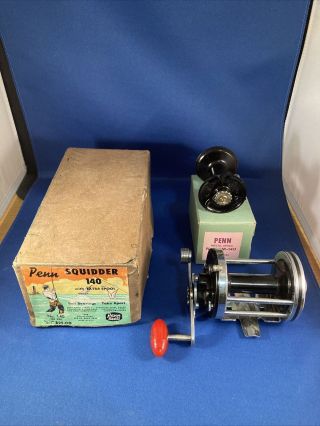 Vintage Penn Squidder 140 With Extra Spool In Orginal Box