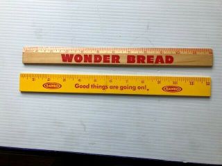 2 Vintage 12 " Wood Advertising Rulers Wonder Bread And Rainbo Bread Wooden