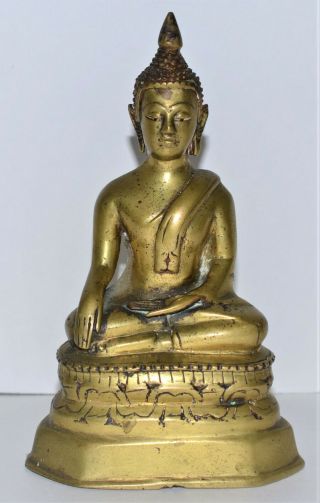Antique Thai Brass Buddha Statue,  Early 19th Century,  4.  25 " Tall