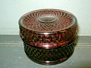 Vintage Purple Amethyst Art Glass Trinket Box - Lidded Round Jar - Diamond Point