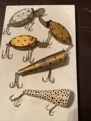 5 Vintage Ray Mehnert Punkinseed And Chugger Type Wood Fishing Lure Ohio Tough