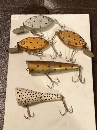 5 Vintage Ray Mehnert Punkinseed And Chugger Type Wood Fishing Lure Ohio Tough 2