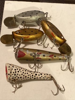 5 Vintage Ray Mehnert Punkinseed And Chugger Type Wood Fishing Lure Ohio Tough 3