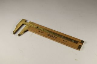 Vintage Stanley Measuring Calipers No 136 1/2 Ruler Scale 5 " Wood And Brass