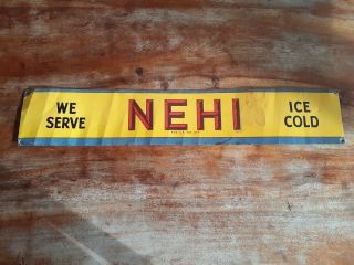 Rare Vintage Antique Nehi Soda Tin Tacker Sign Non Porcelain Door Push 26 Inch