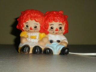 Vintage Raggedy Ann And Andy Plastic Rubber Electric Night Light Lamp