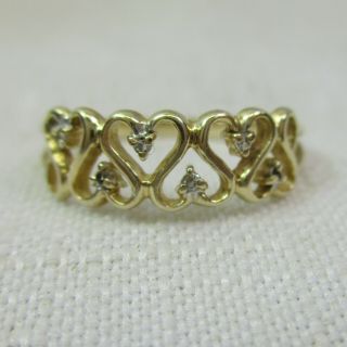 Vintage Estate 10k Gold Heart Ring With Diamonds - 1.  3 Grams - Size 6.  25