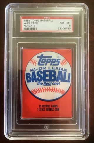 1985 Topps Baseball Rare No Date Wax Pack Psa 8 Nm - Mt