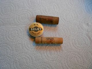 3 Vintage Fishing Split Shot Containers,  One Selby Tin / Two Chester Wood Tubes.