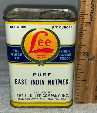 Antique Hd Lee Co East India Nutmeg Spice Tin Litho Can Kansas City Mo Salina Ks