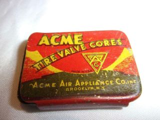 Vintage 4 Acme Tire Valve Cores In Tin Package Acme Air Appliance Co