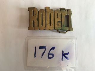 176k - Vintage Solid Brass Robert Belt Buckle Taiwan 124 - 3.  25” X 2”