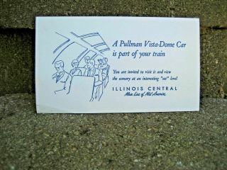 Vintage Illinois Central Rr & Pullman Vista Dome Car Promo Card