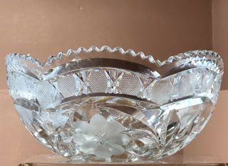 Large Heavy Antique Abp Brilliant Period Cut Glass Crystal Bowl