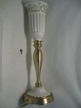 Vintage Lenox Quoizel Torchiere Table Lamp Brass & Porcelain As/is