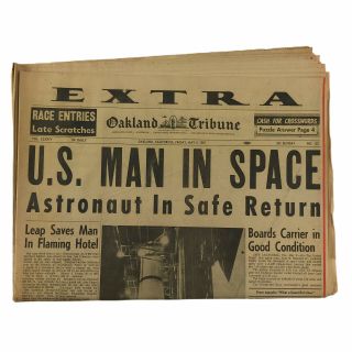 Vintage May 5 1961 Oakland Tribune Us Man In Space Newspaper Alan Shepherd