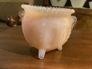 Vintage Pink Slag Glass 3 Footed Toothpick Holder Cup Vase 2 1/4 H