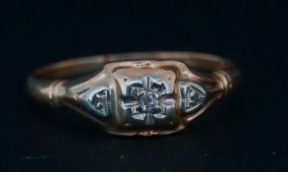 Antique Estate Art Deco 14k Yellow Gold Diamond Accent Engagement Ring