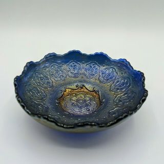 Antique Fenton Cobalt Blue Carnival Glass Persian Medallion Bowl Dish